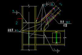 钢结构CAD图 斜杆为双槽钢或双角钢组合截面与节点板的连接1